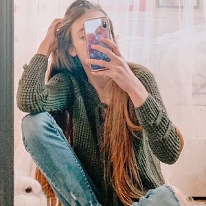 Forest green tie bow sweater knit